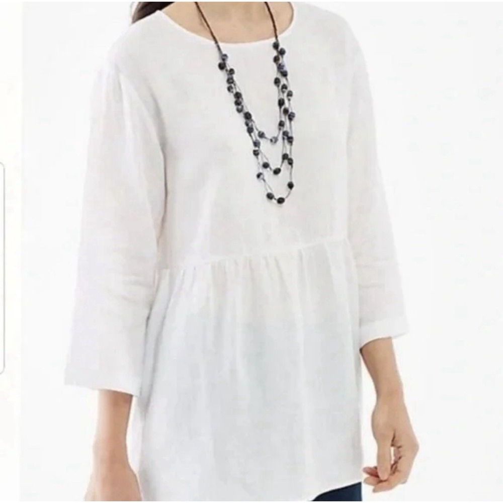 Pure J. Jill 93%‎ Linen Blend Tunic Top White Beach Boho Vacation Size Medium